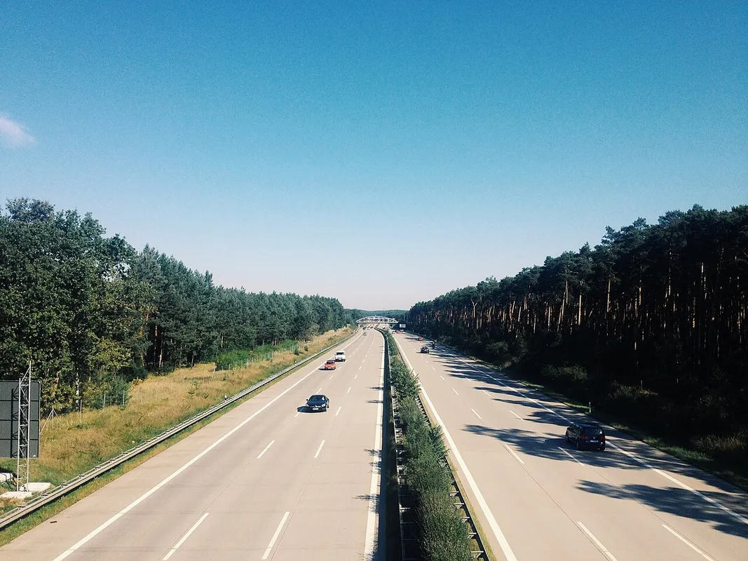 View to North, looking over w:Bundesautobahn 10 . Site of future w:Tesla Gigafactory 4 on right hand side