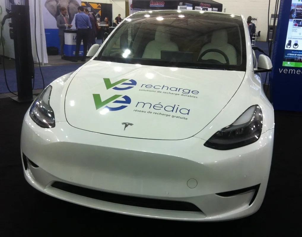 Tesla Model Y photographed in Montréal , Québec , Canada at the 2025 Montréal Electric &amp; Hybrid Auto Show 